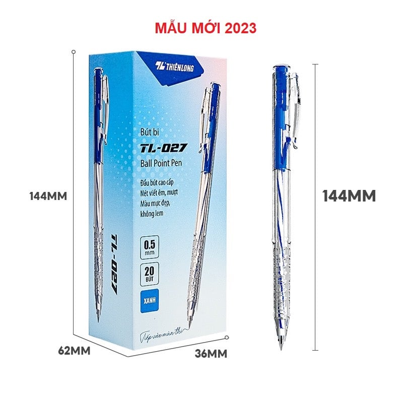 Bút bi Thiên Long 027 Xanh 0.5MM (20C/HỘP) - Ảnh 3