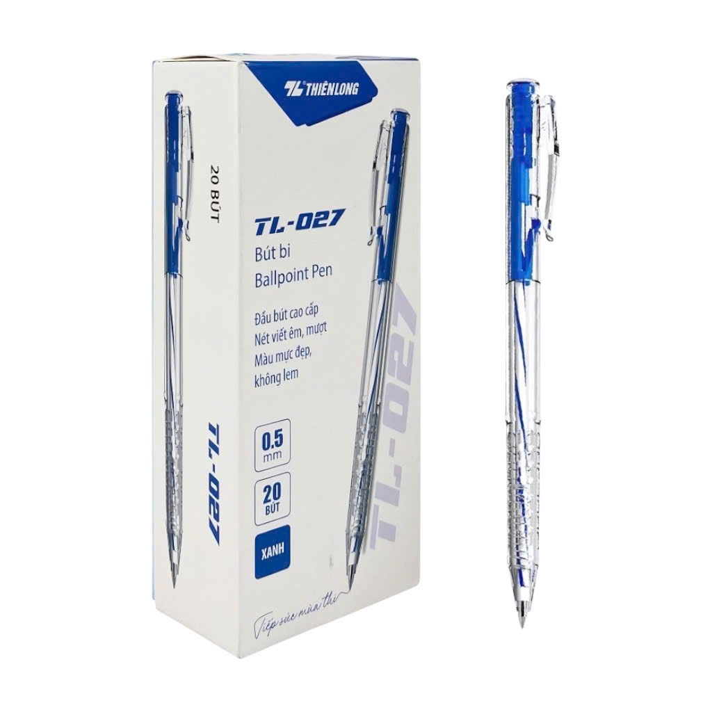 Bút bi Thiên Long 027 Xanh 0.5MM (20C/HỘP)