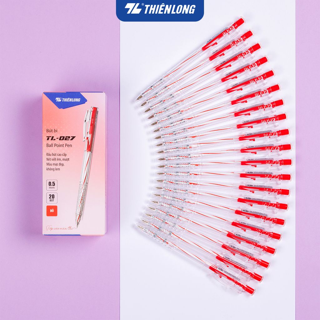 Bút bi Thiên Long 027 Đỏ 0.5MM (20C/HỘP) - Ảnh 2
