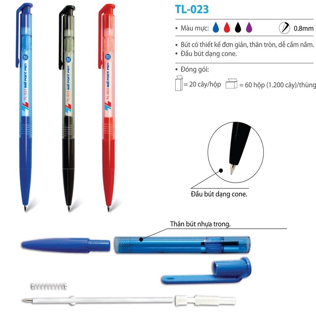 Bút bi Thiên Long 023 0.8MM Đỏ (20C/HỘP) - Ảnh 3