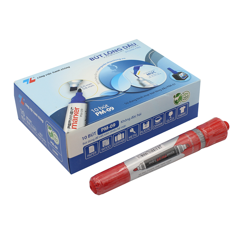 Bút lông dầu Thiên Long PM09 2 đầu Đỏ (10C/Hộp) - Ảnh 2