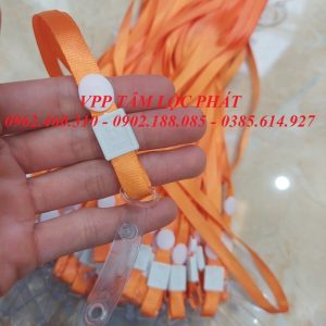 Dây thẻ lụa móc xoay màu cam
