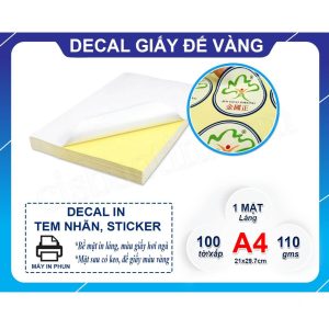 Giấy Decal A4 đế vàng 100T/Xấp